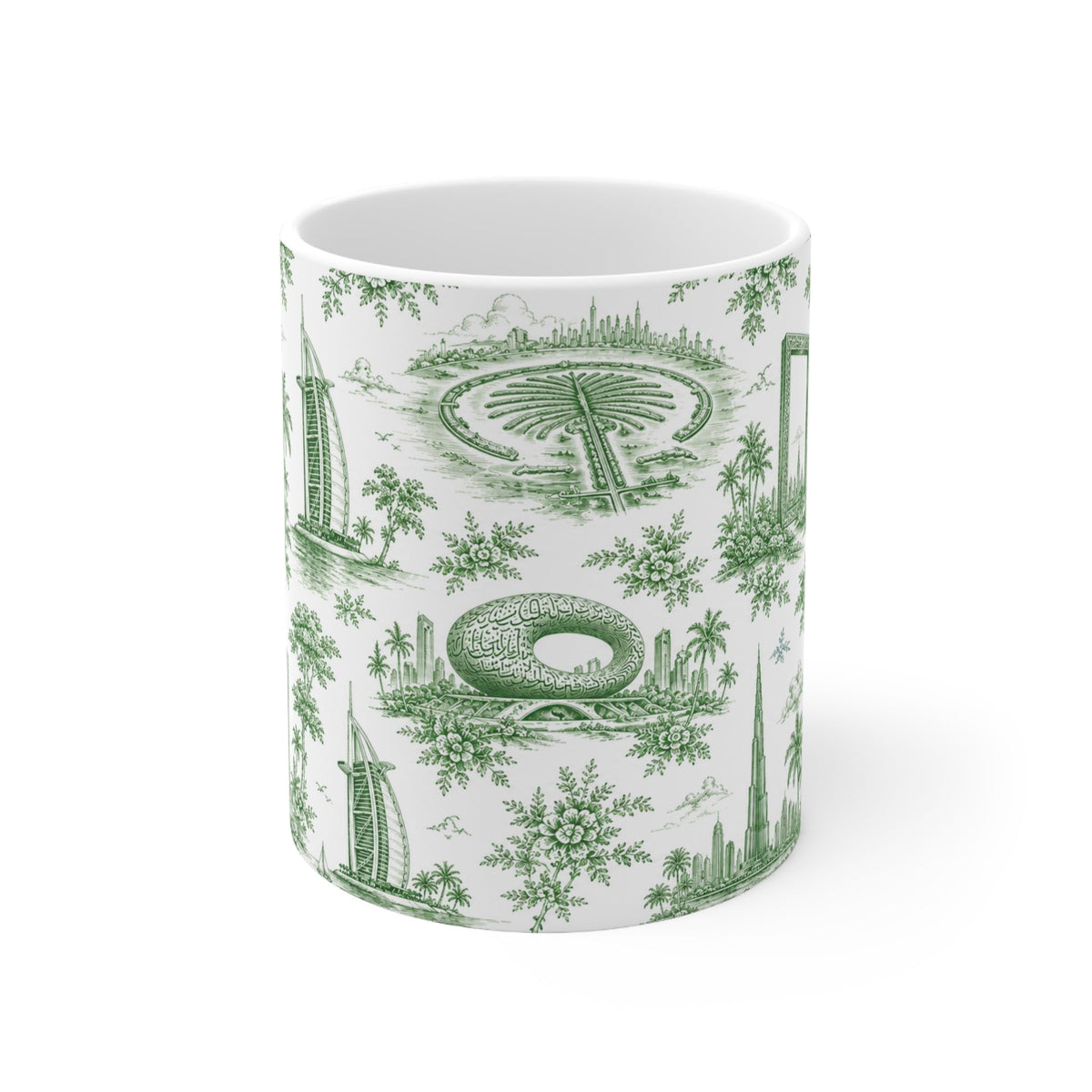 Dubai Green Toile de Jouy Ceramic Mug - Coffee Cup (11oz; Ships from Europe)