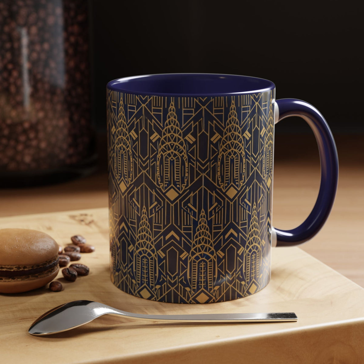 Art Deco Chrysler Building Navy & Gold Accent Coffee Mug — Manhattan Art Deco Pattern 11 oz