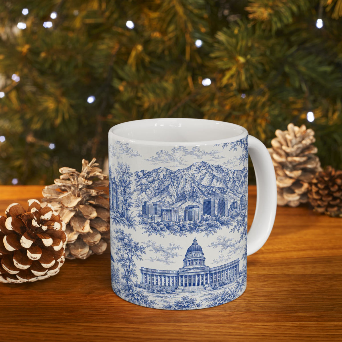 Salt Lake City Blue Toile de Jouy Mug — Ceramic Coffee Cup (11oz)
