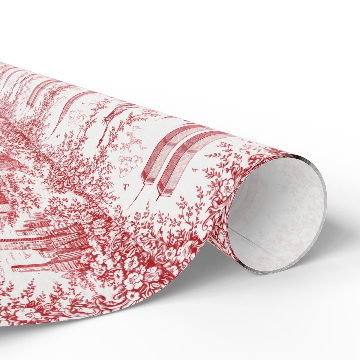 Manhattan NYC Red Toile Gift Wrapping Papers Chinoiserie Old New York City Gift Wrap Empire State Building Twin Towers Statue of Liberty