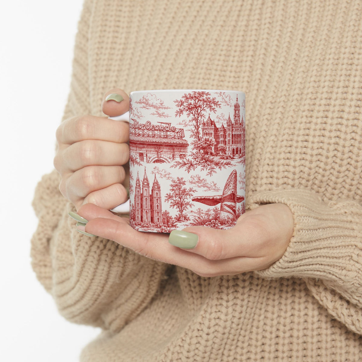 Salt Lake City Red Toile de Jouy Mug — Ceramic Coffee Cup (11oz)
