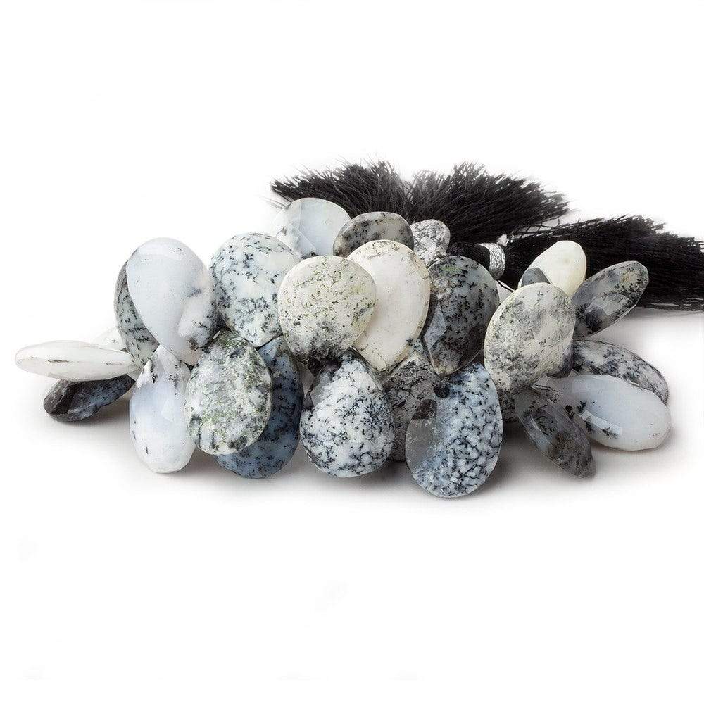15x11-18x13mm Dendritic White Opal Faceted Pear Beads 8 inch 35 pieces AA