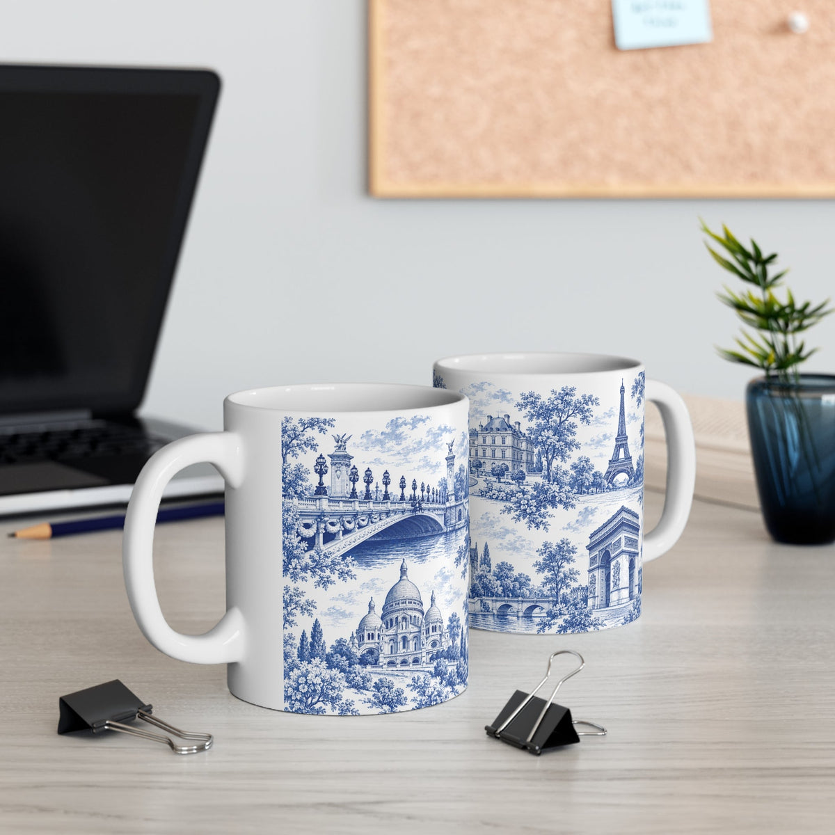 Paris Blue and White Toile Ceramic Mug — (11oz; Ships from Europe)