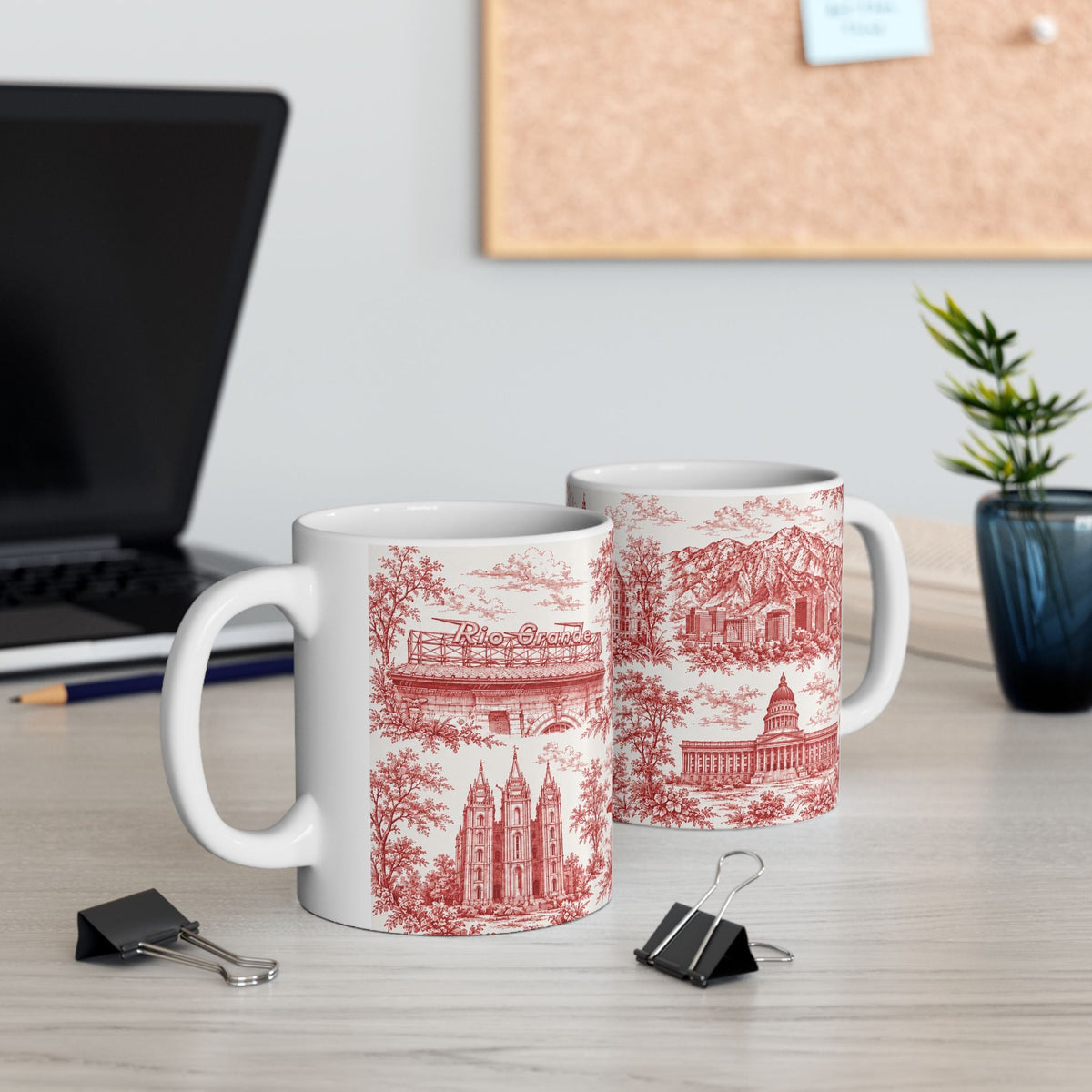 Salt Lake City Red Toile de Jouy Mug — Ceramic Coffee Cup (11oz)