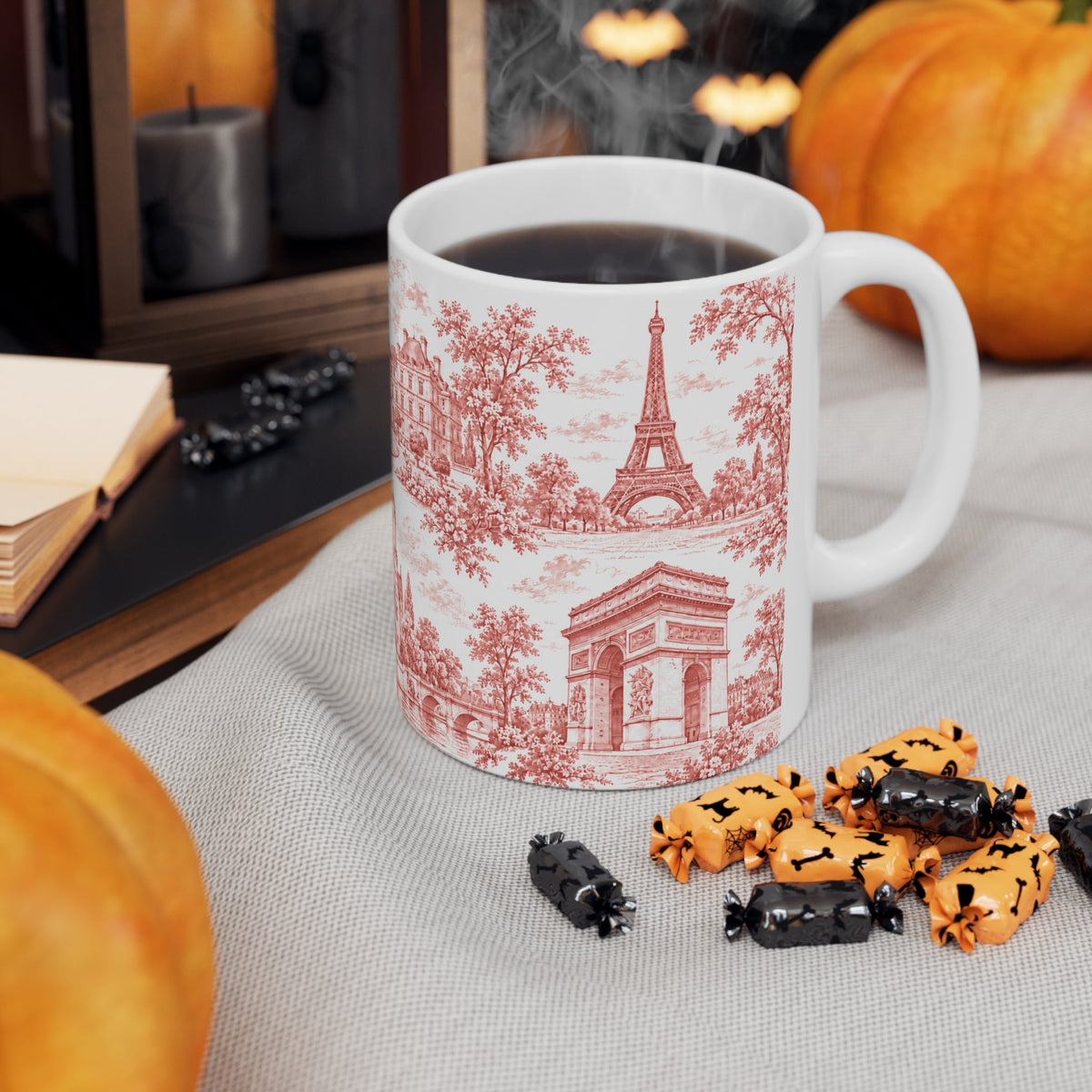 Paris Red Toile de Jouy Ceramic Mug — (11oz; Ships from Europe)