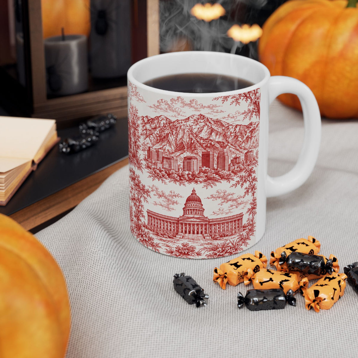 Salt Lake City Red Toile de Jouy Mug — Ceramic Coffee Cup (11oz)