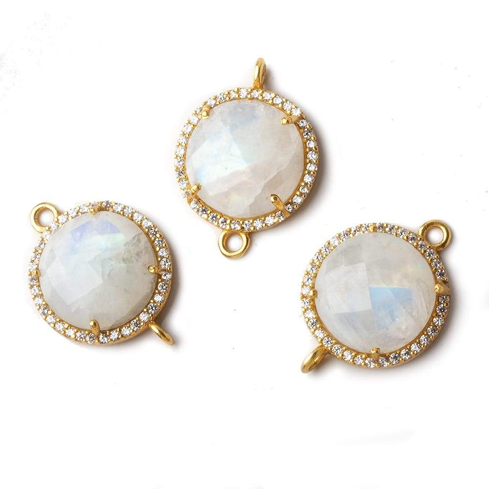 16.5mm Vermeil CZ Bezel Rainbow Moonstone Coin Connector 1 piece