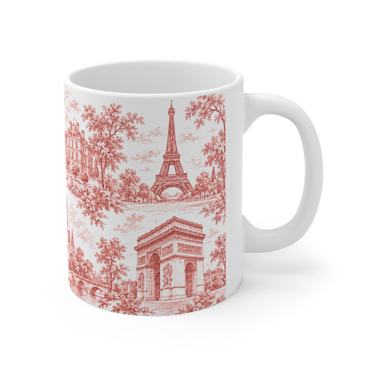 Paris Red Toile de Jouy Ceramic Mug — (11oz; Ships from Europe)