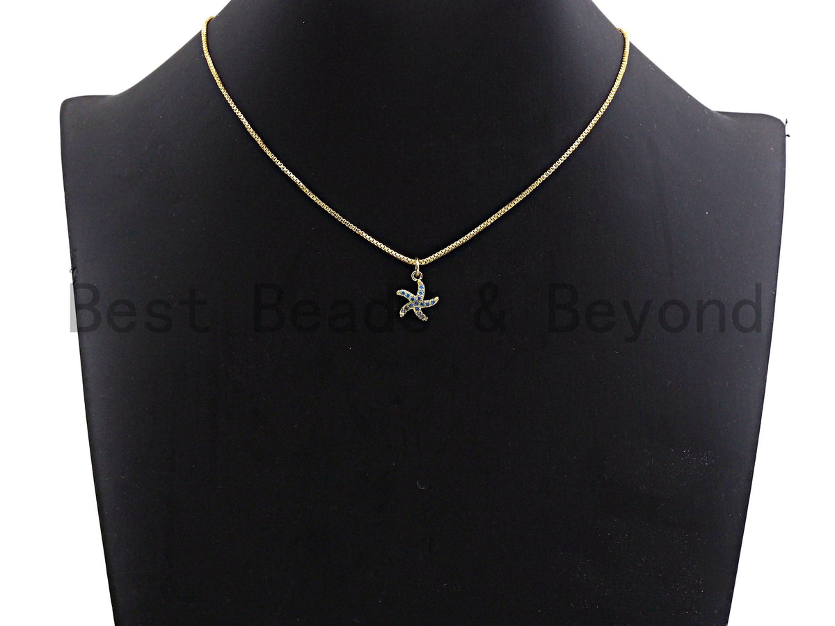 Turquoise CZ Micro Pave Starfish Shape Pendant,Cubic Zirconia Charm/Pendant, Gold/Silver Tone,11x13mm,sku#Y227
