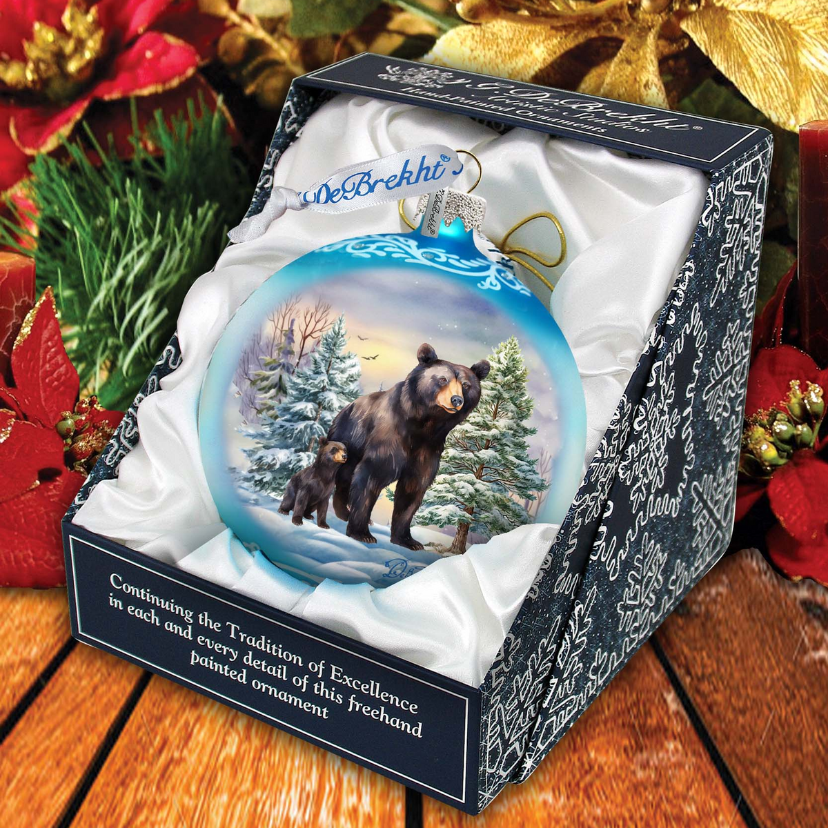 A Love for All Seasons: Black Bears Ball Glass Ornament by G. Debrekht - Wildlife Holiday Décor - 73381