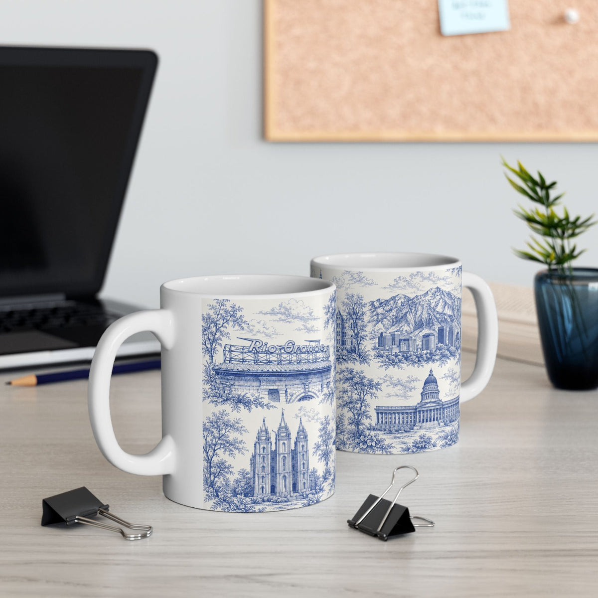 Salt Lake City Blue Toile de Jouy Mug — Ceramic Coffee Cup (11oz)