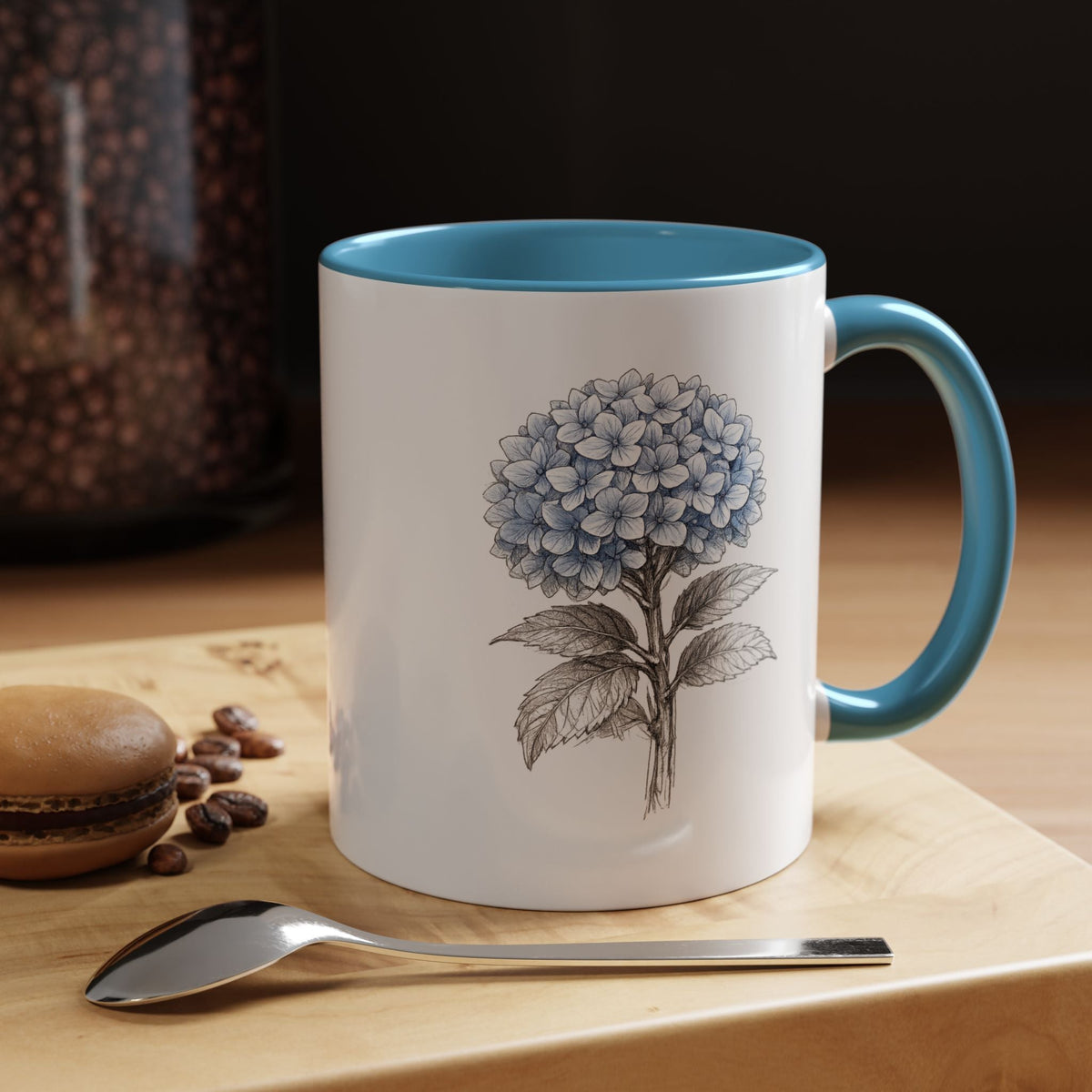 Hamptons Hydrangea Accent Coffee Mug – Blue Floral 11 oz