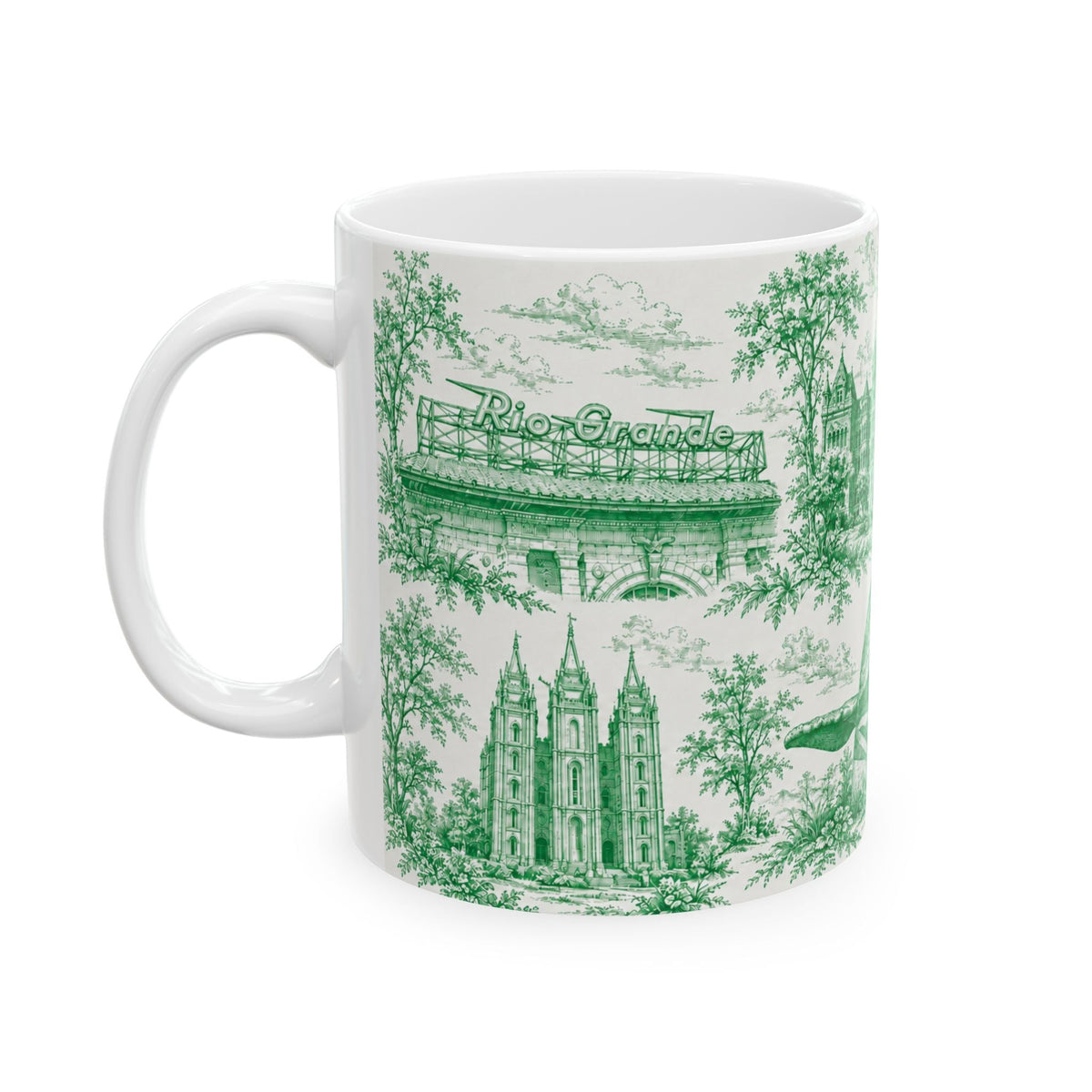 Salt Lake City Green Toile de Jouy Mug — Ceramic Coffee Cup (11oz)
