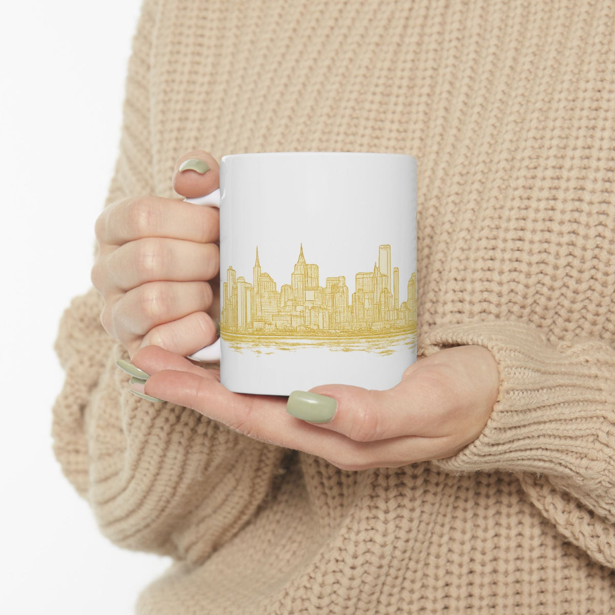 Gold Downtown New York City Skyline Mug | Ceramic Manhattan Skyline Coffee Cup 11oz