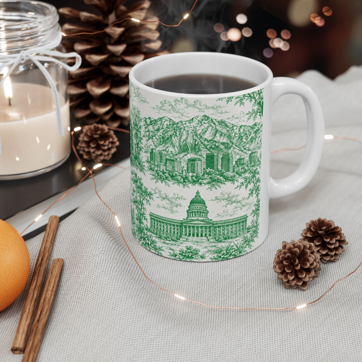 Salt Lake City Green Toile de Jouy Mug — Ceramic Coffee Cup (11oz)