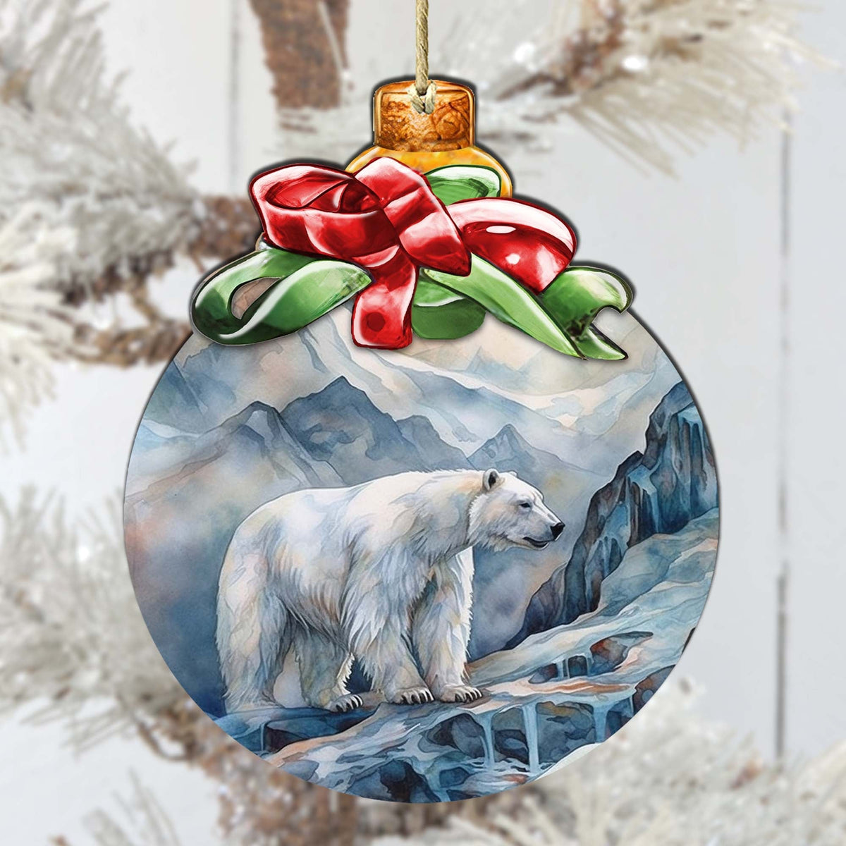 Arctic Frost Peak Polar Bear Wooden Ornaments by G.Debrekht - Wildlife Holiday Decor - 870020
