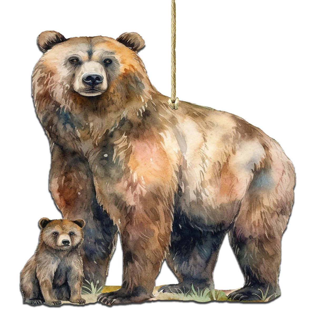 Grizzly Bear with Cub Wooden Ornaments by G.Debrekht - Wildlife Holiday Decor - 8710105-2