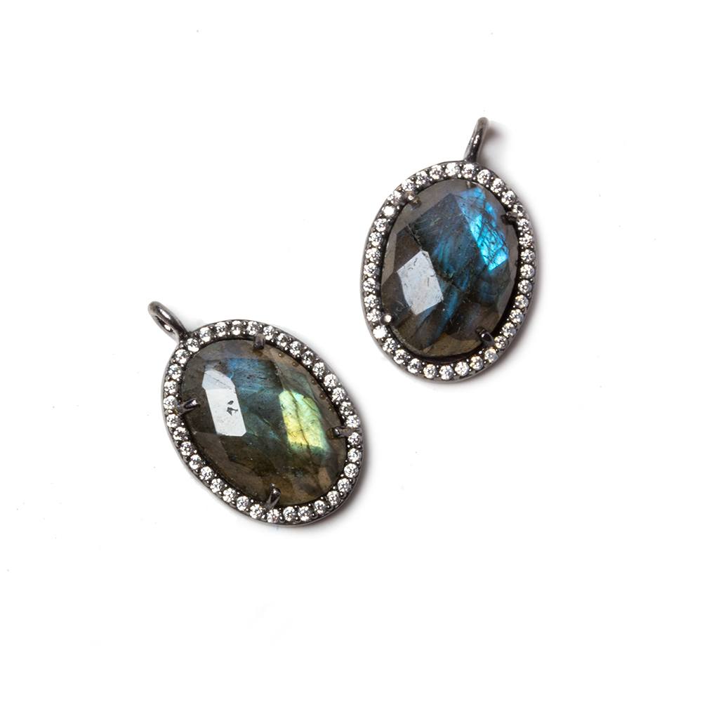 17x13mm Black Gold Bezeled White CZ & Labradorite Oval Pendant 1 pc