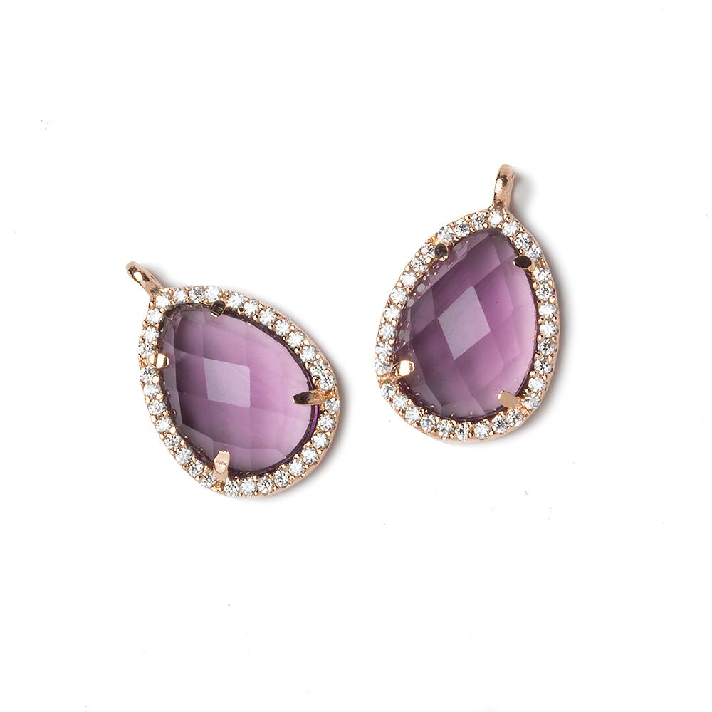 17x13mm Rose Gold CZ Bezel Purple Hydro Quartz Faceted Pear Pendant 1 piece