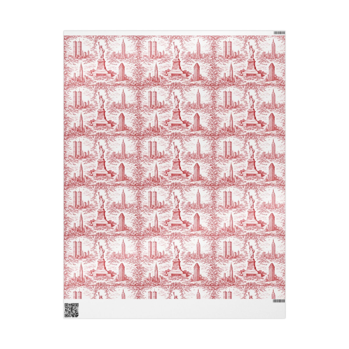 Manhattan NYC Red Toile Gift Wrapping Papers Chinoiserie Old New York City Gift Wrap Empire State Building Twin Towers Statue of Liberty