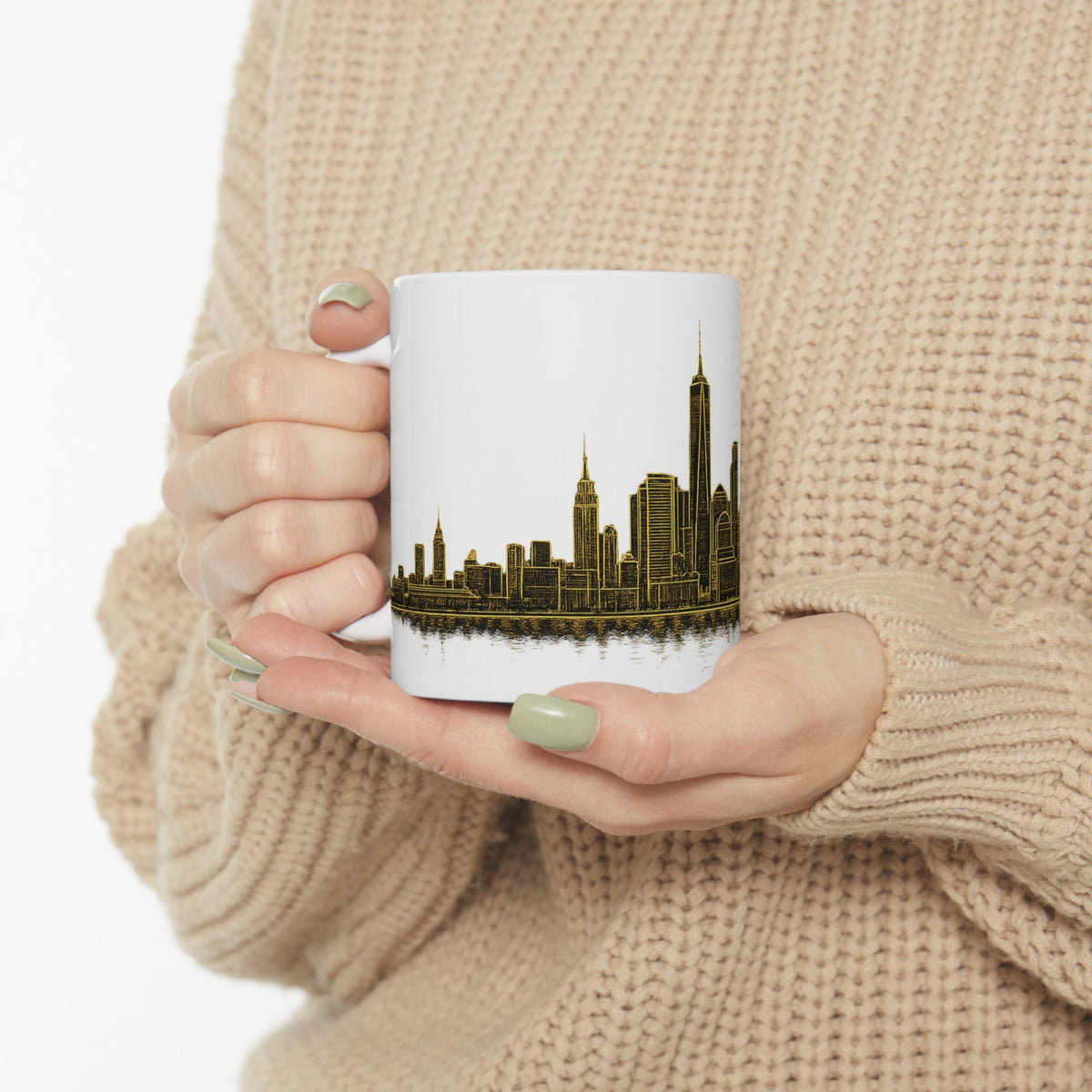 Black and Gold Downtown New York City Skyline Mug | Art Deco Ceramic Downtown Manhattan Skyline Coffee Cup 11oz