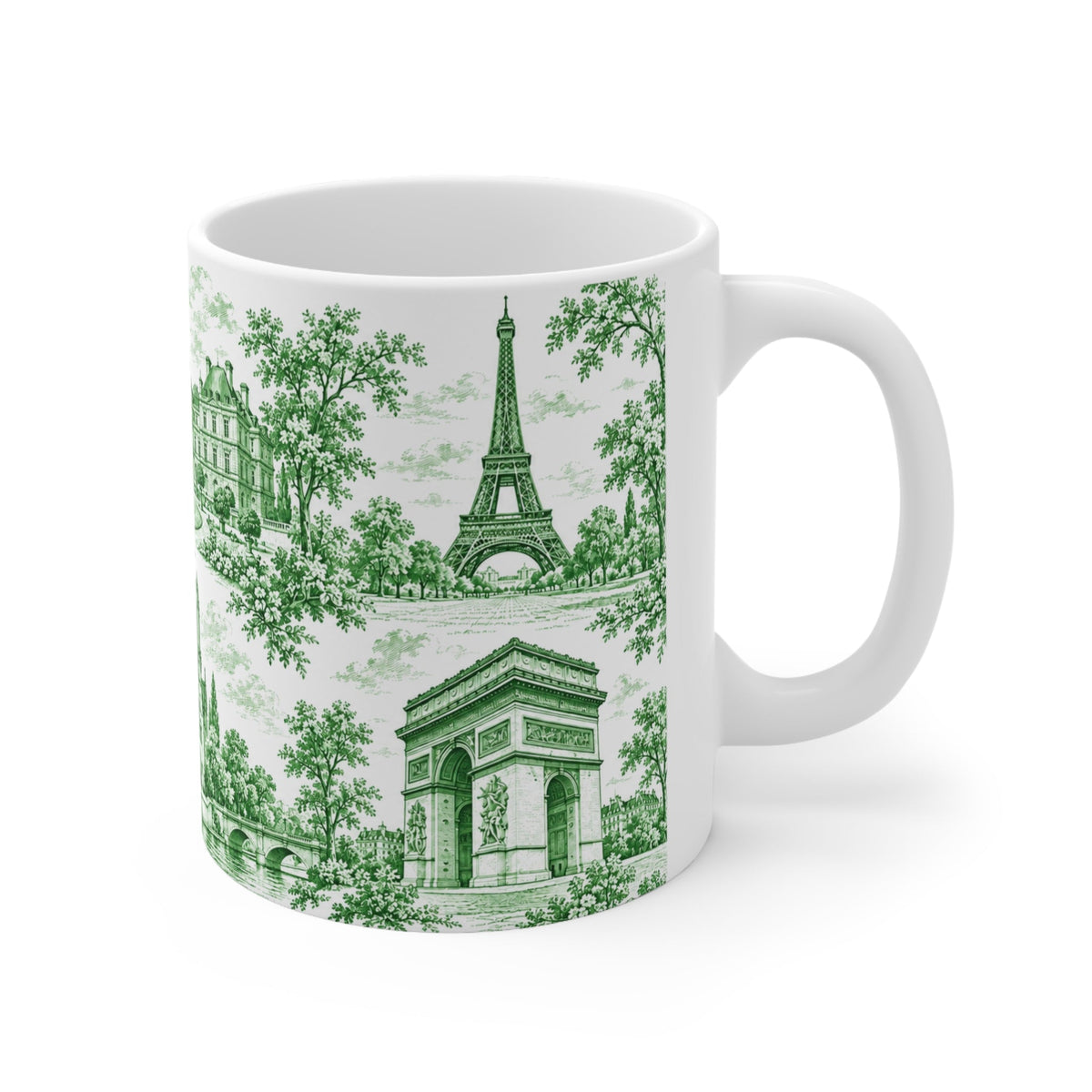 Paris Green and White Toile Ceramic Mug — (11oz; Ships from Europe)