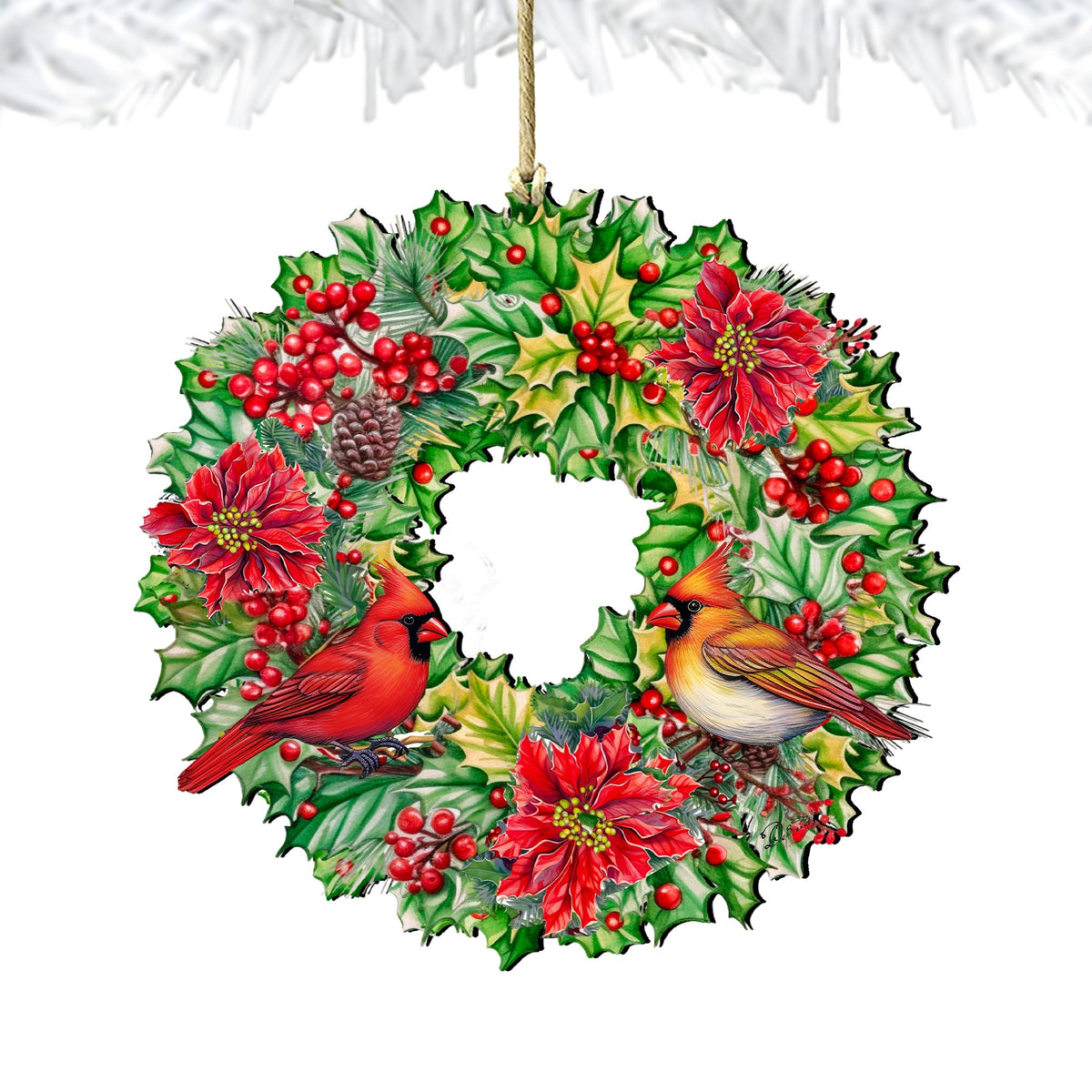 Holiday Cardinal Garland Wreath Wooden Ornaments by G. Debrekht Christmas Decor - 8611070