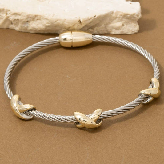 Anarchy Street Two-Tone Cable Wire Gold X-Station Bangle Bracelet