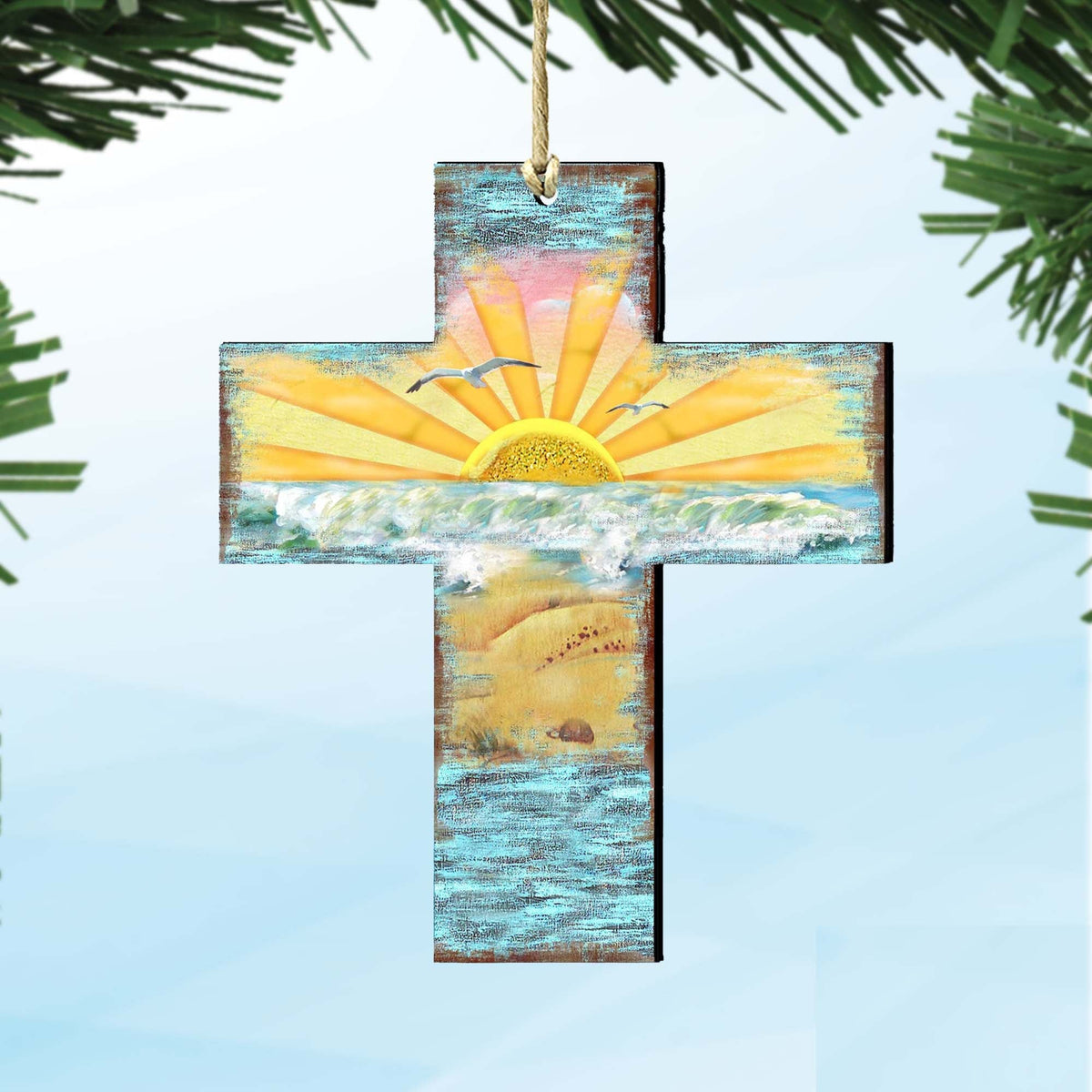 Coastal Cross Wooden Ornaments by G. DeBrekht - Coastal Holiday Decor - 8198313
