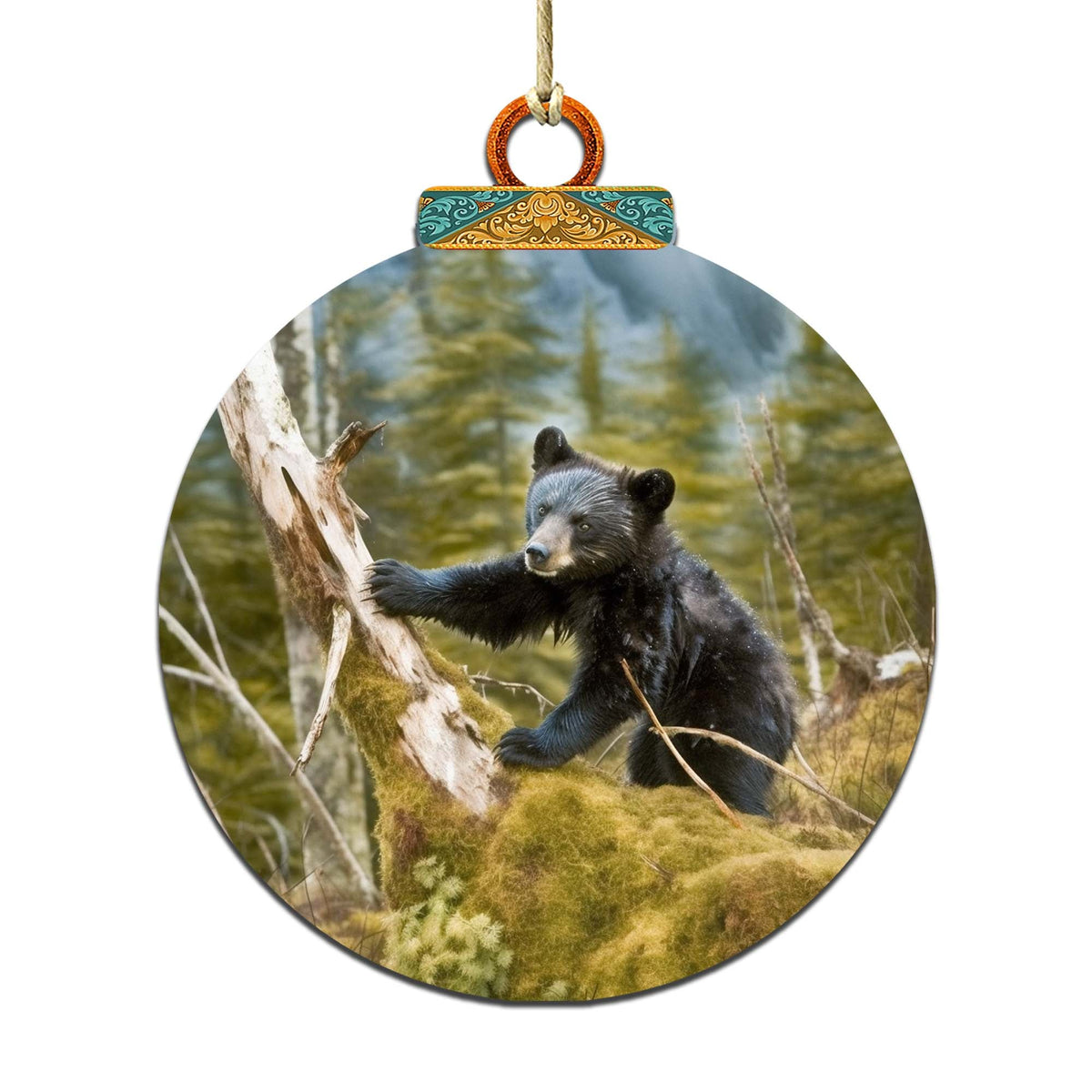Playful Black Bear Cub Wooden Ornaments by G.Debrekht - Wildlife Holiday Decor - 870071