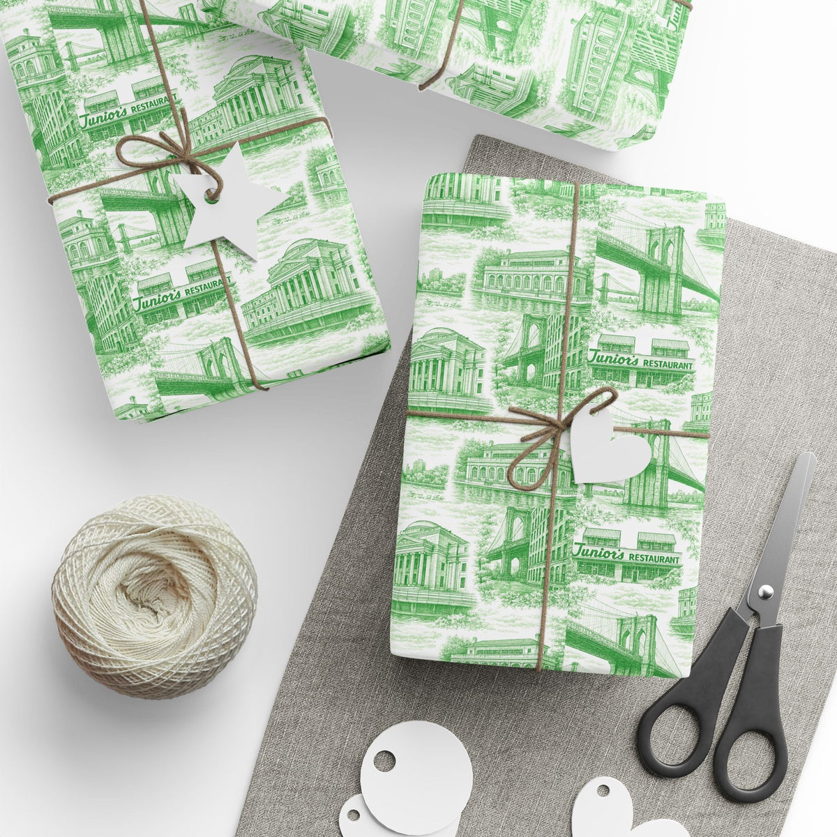 Brooklyn NYC Green Toile Gift Wrapping Papers Chinoiserie New York City Gift Wrap Brooklyn Bridge Prospect Park Junior's DUMBO Museum
