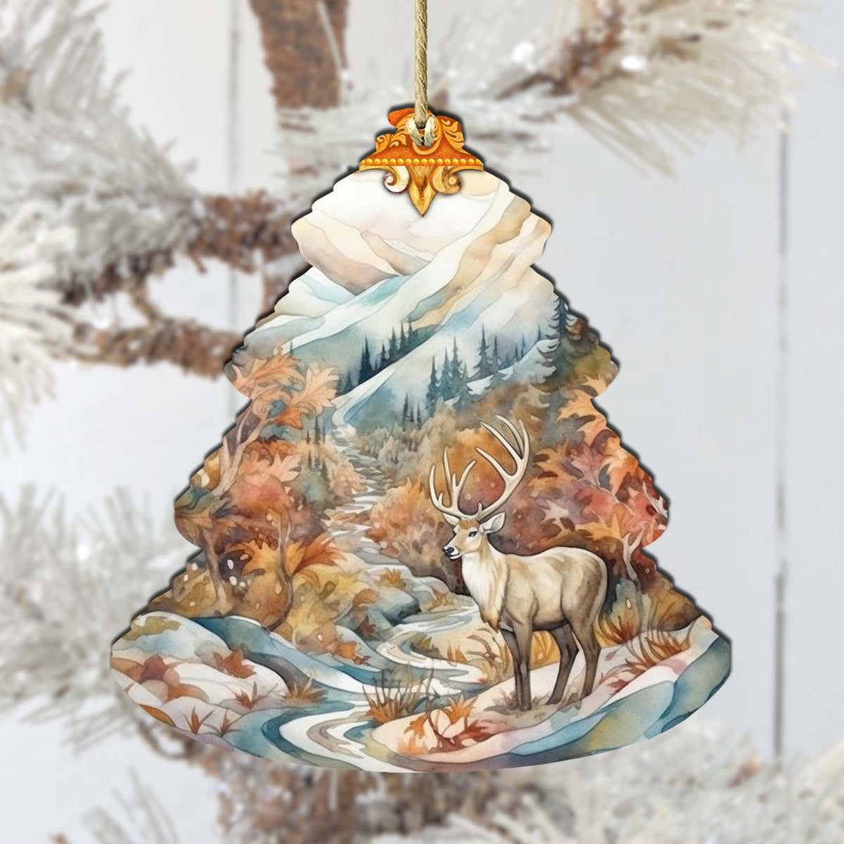 Snowy Summit Elk Tree Wooden Ornaments by G.Debrekht - Wildlife Holiday Decor - 870005