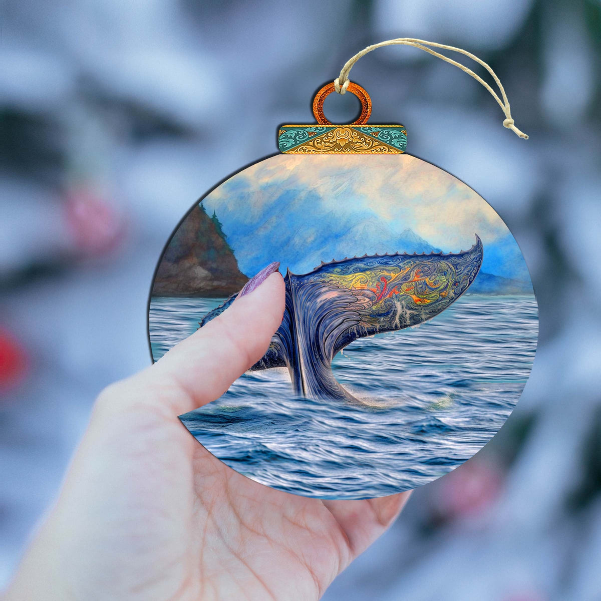 Rainbow Humpback's Tail Wooden Ornaments by G.Debrekht - Wildlife Holiday Decor - 870044