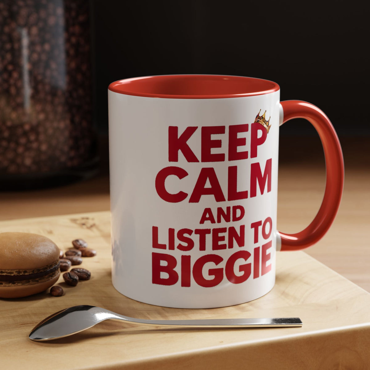 Keep Calm and Listen to Biggie Red Mug — 11oz & 15oz Ceramic Coffee Cup