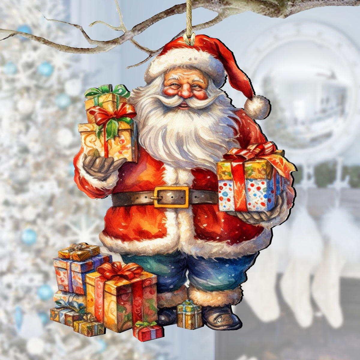 Merry Delivery Santa Wooden Ornaments by G. Debrekht Christmas Santa Snowman Decor - 8611080