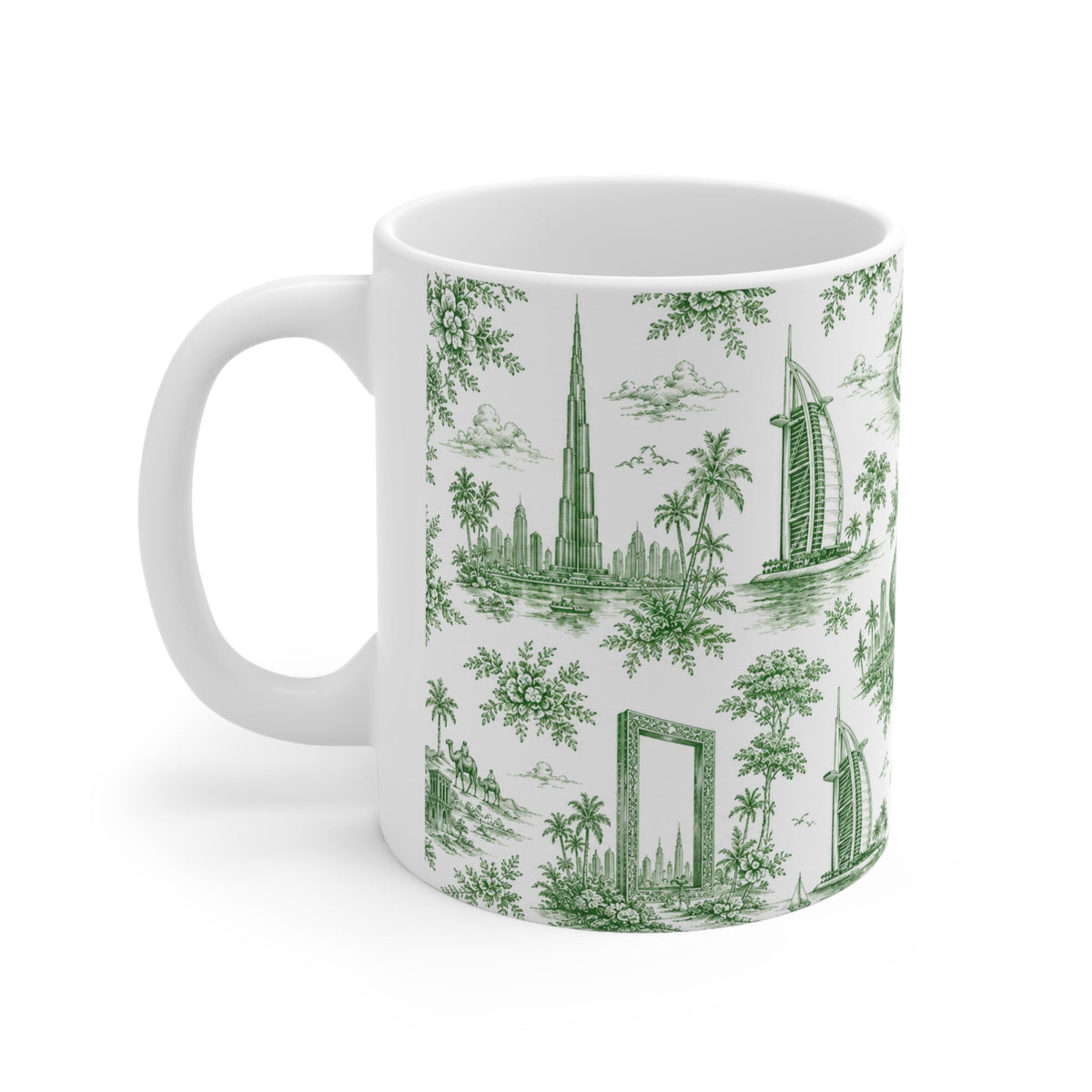 Dubai Green Toile de Jouy Ceramic Mug - Coffee Cup (11oz; Ships from Europe)
