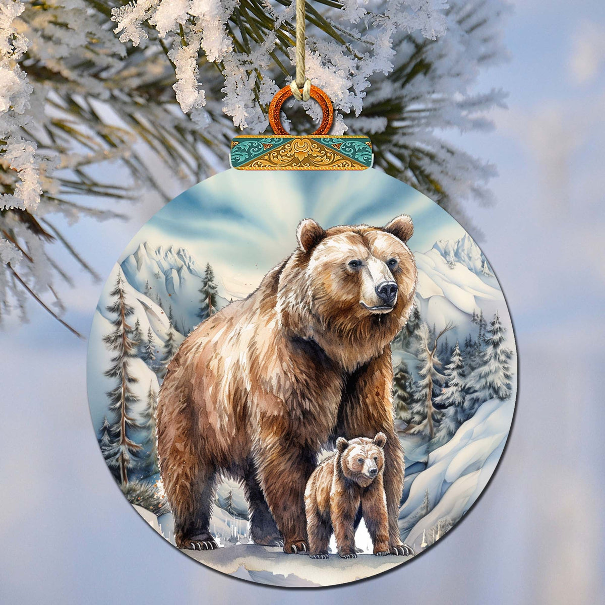 Grizzly Bear with Cub Wooden Ornaments by G.Debrekht - Wildlife Holiday Decor - 870070
