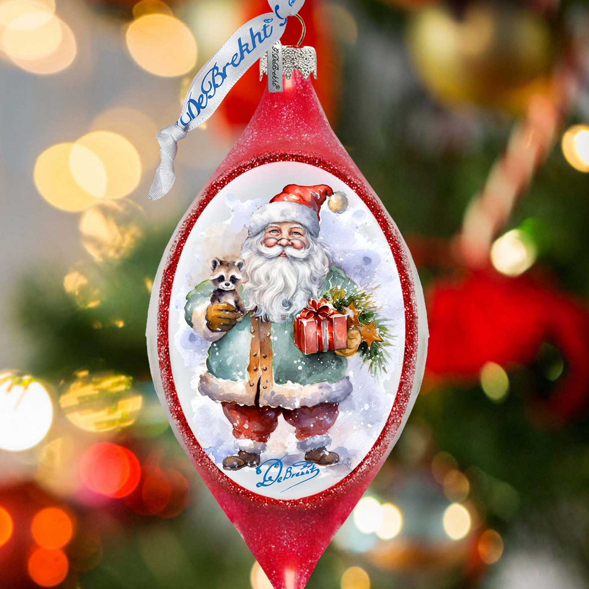 Santa Claus Presents Drop Glass Ornament by G. Debrekht - Christmas Santa Snowman Decor - 757-045