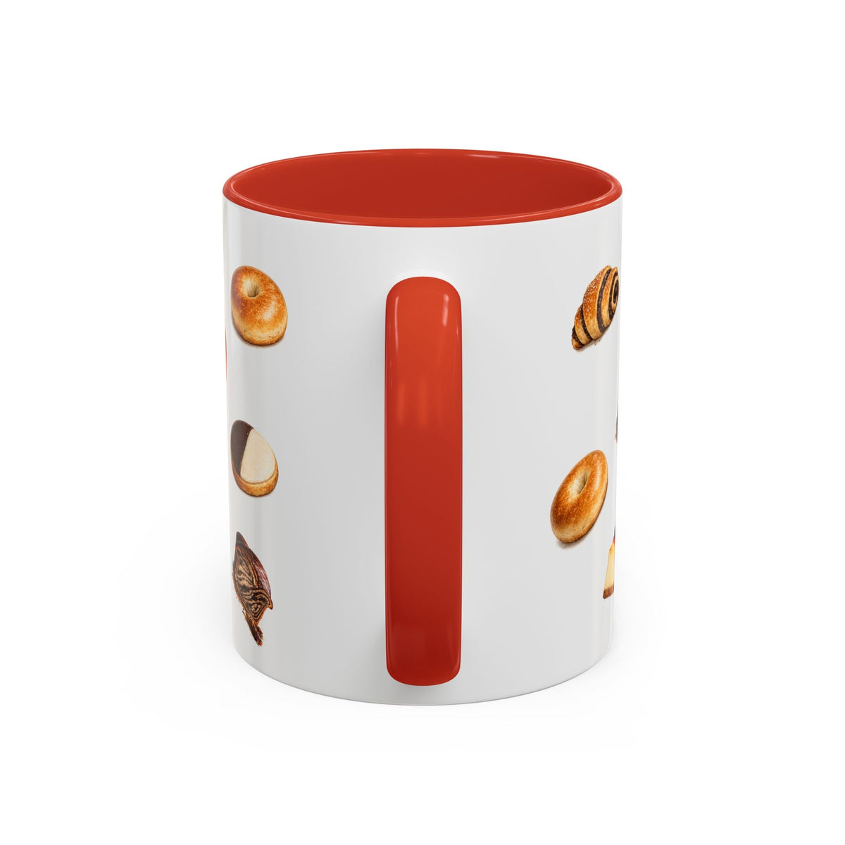 NYC Kosher Bakery Pattern Accent Mug | Babka Cheesecake Rugelach Black + White Cookie Challah Bagel 11oz Ceramic Coffee Cup
