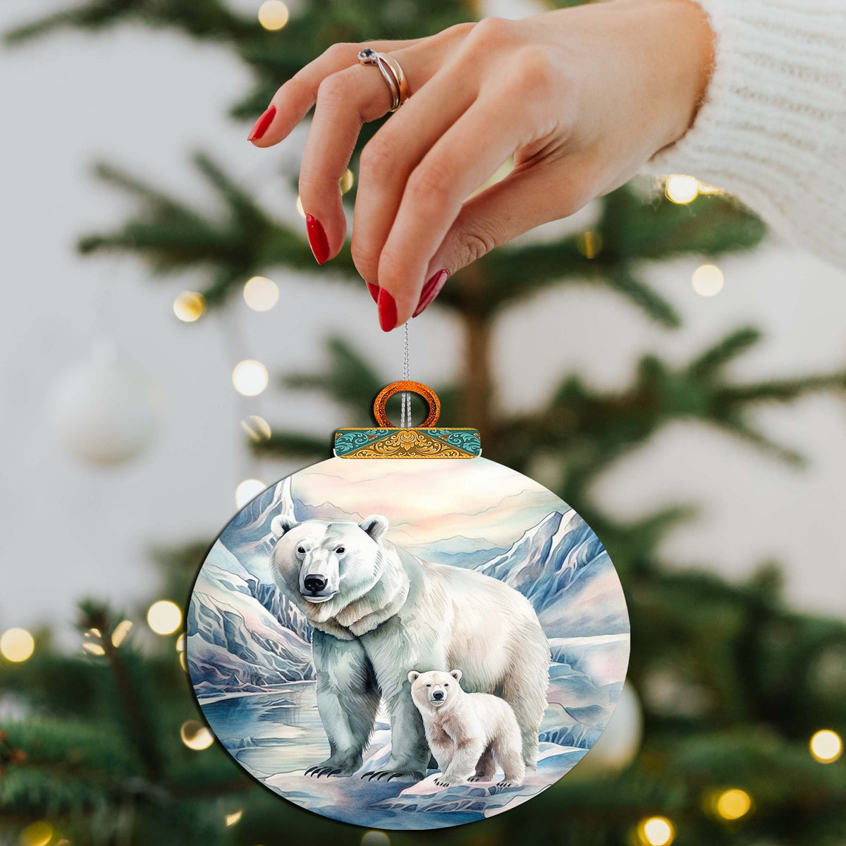 Polar Bear in Snowy Bliss Wooden Ornaments by G.Debrekht - Wildlife Holiday Decor - 870049