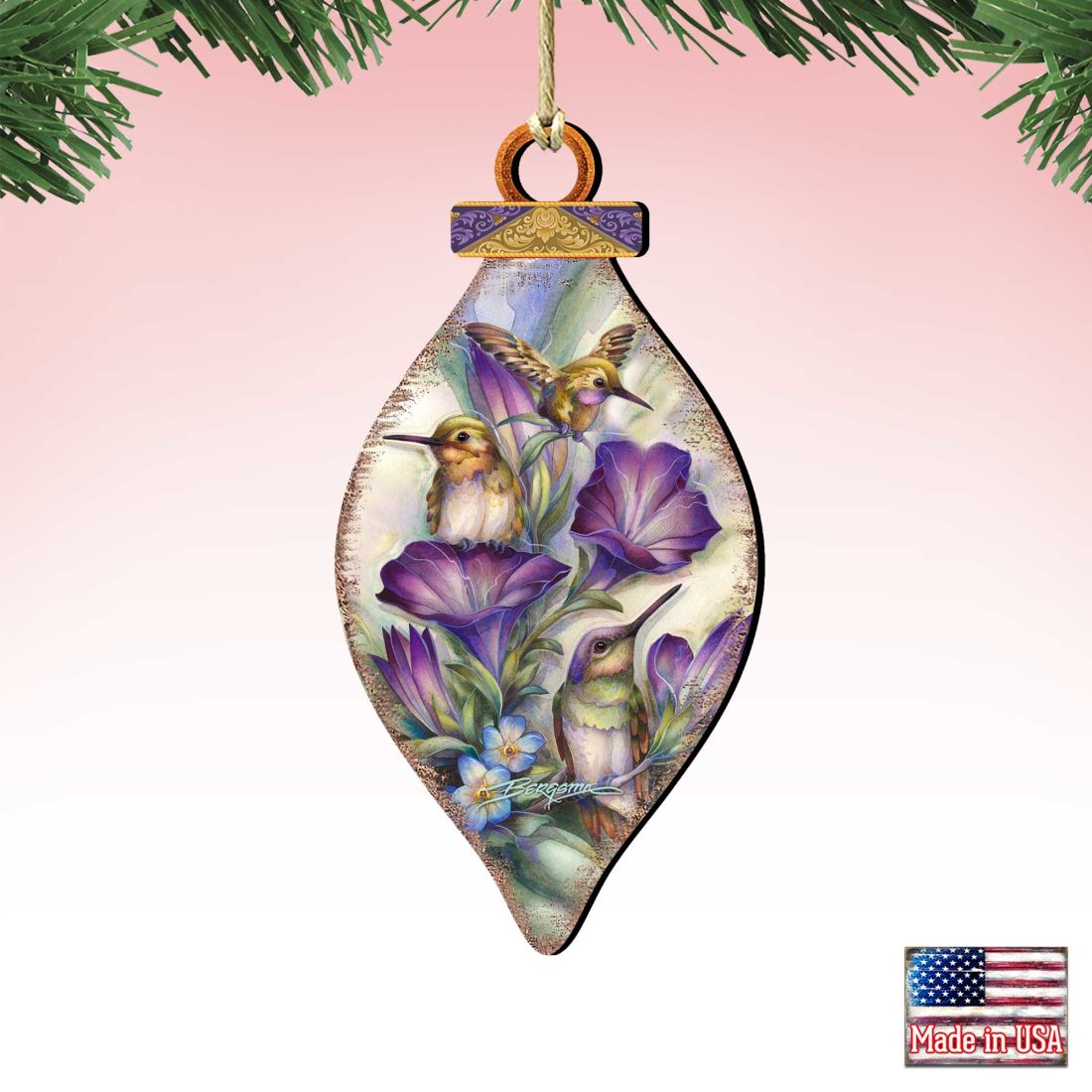 Everlasting Friendship Hummingbirds Wooden Ornaments by J. Bergsma - Wildlife Holiday Decor - 8591936-JB