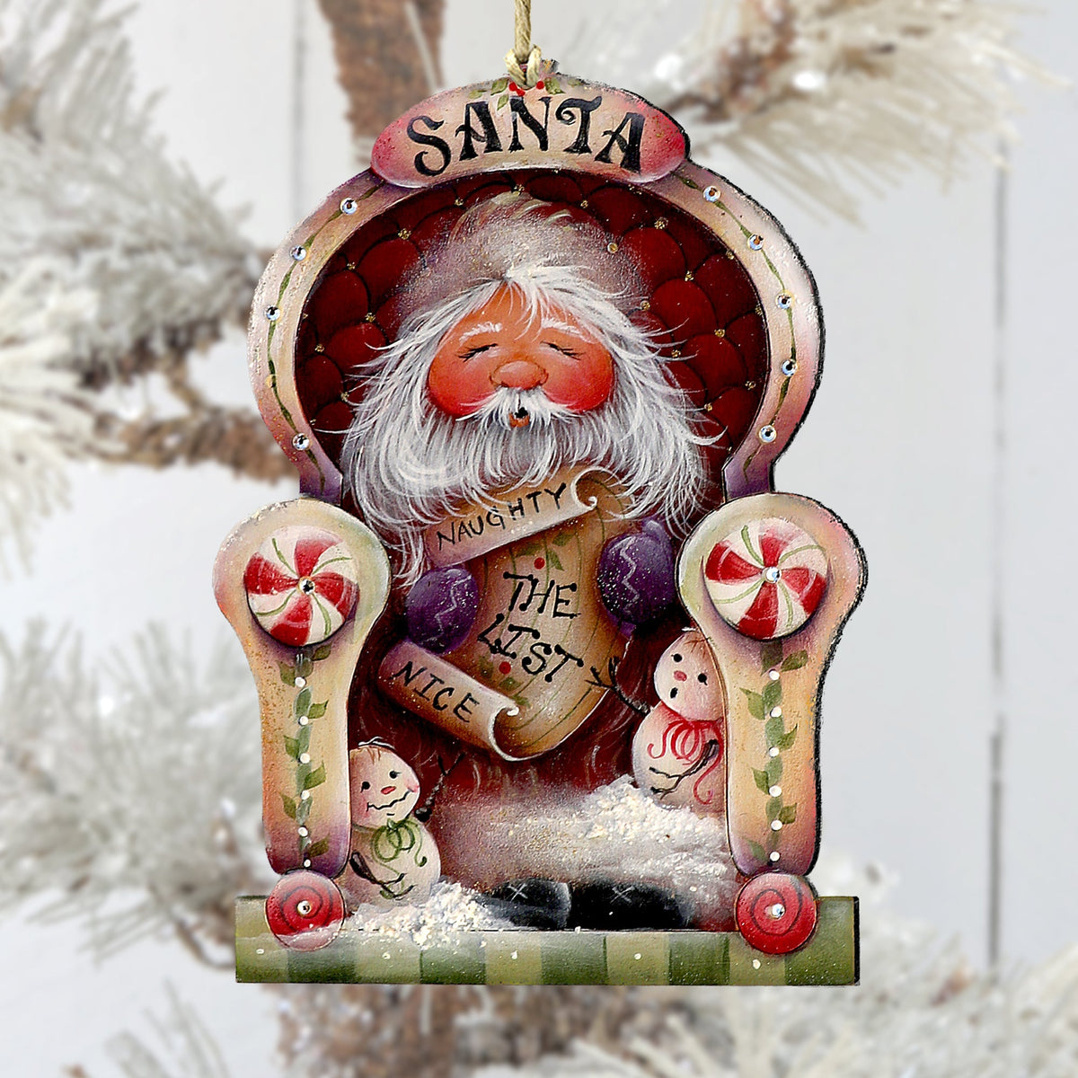 Santa Checking His List Wooden Ornaments by Jamie Mills-Price Christmas Santa Snowman Decor - 8611068-3-MP