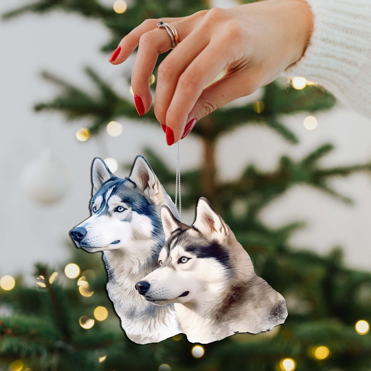 Spirited Alaskan Husky Wooden Ornaments by G.Debrekht - Wildlife Holiday Decor - 8710115-1