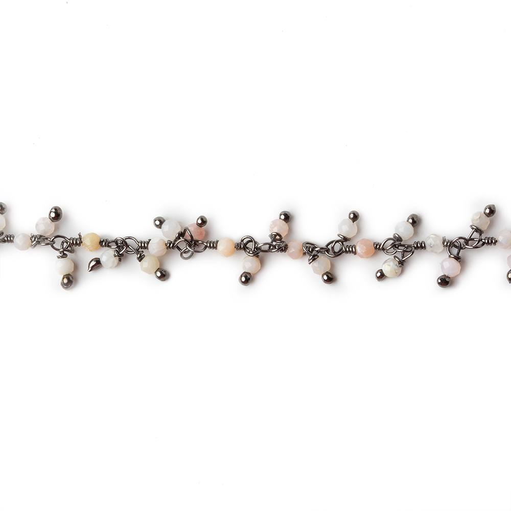 2mm Pink Peruvian Opal micro faceted round Black Gold plated Dangle Chain by the foot