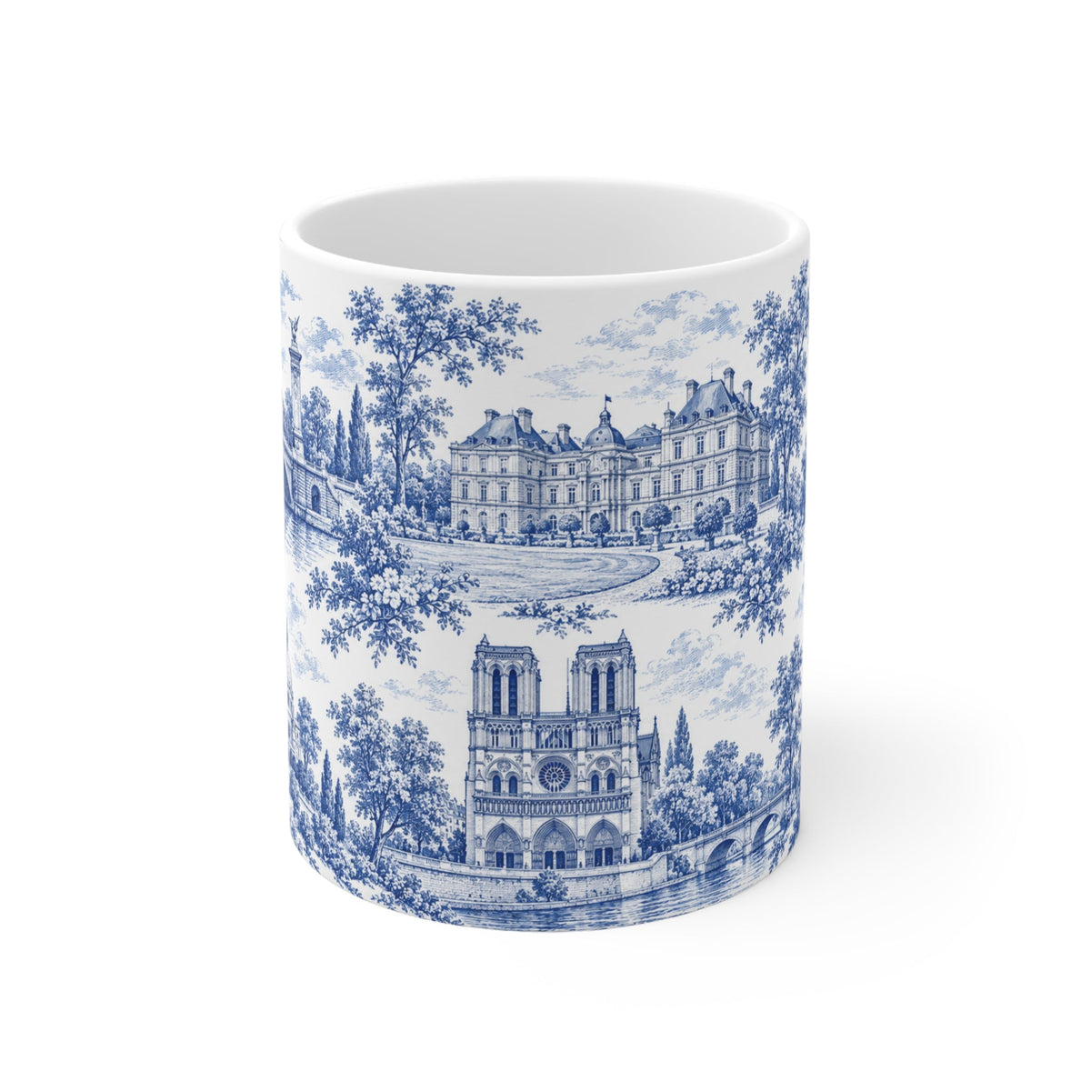 Paris Blue and White Toile Ceramic Mug — (11oz; Ships from Europe)