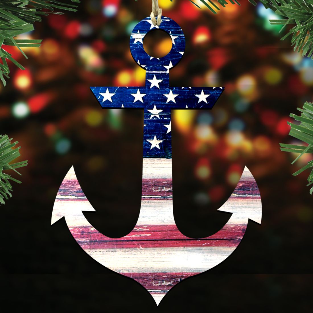 Patriotic Holiday Wreath Wooden Ornaments Set of 3 - American Christmas Decor - 8100039S3