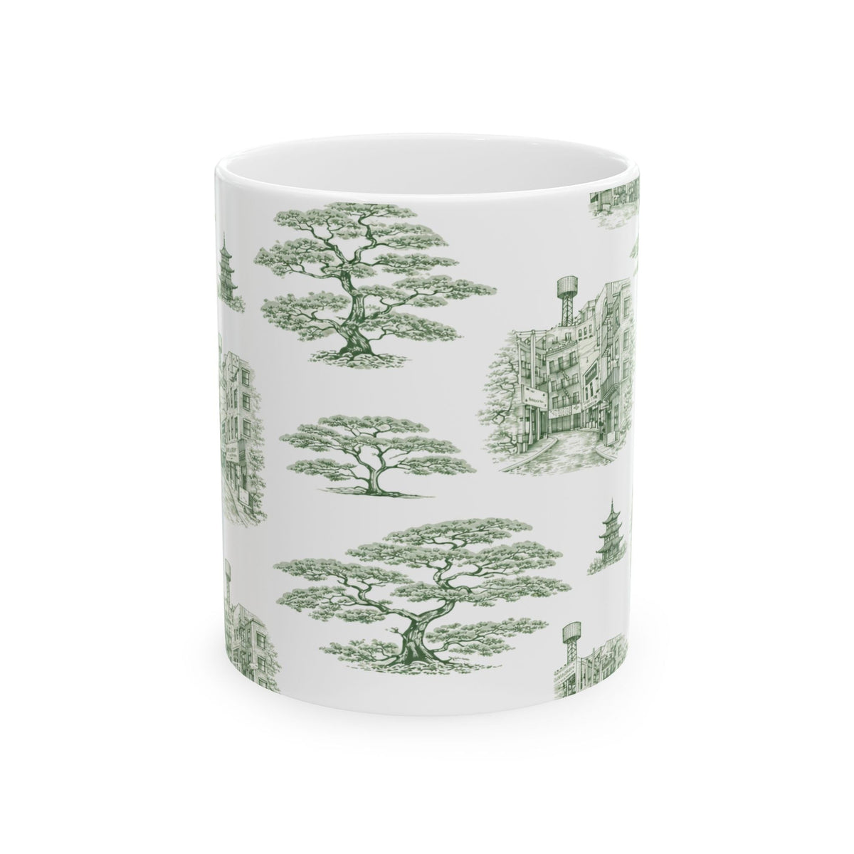 Chinatown Doyers Street Green Toile de Jouy Mug | New York City Chinoiserie Ceramic Mug 11oz