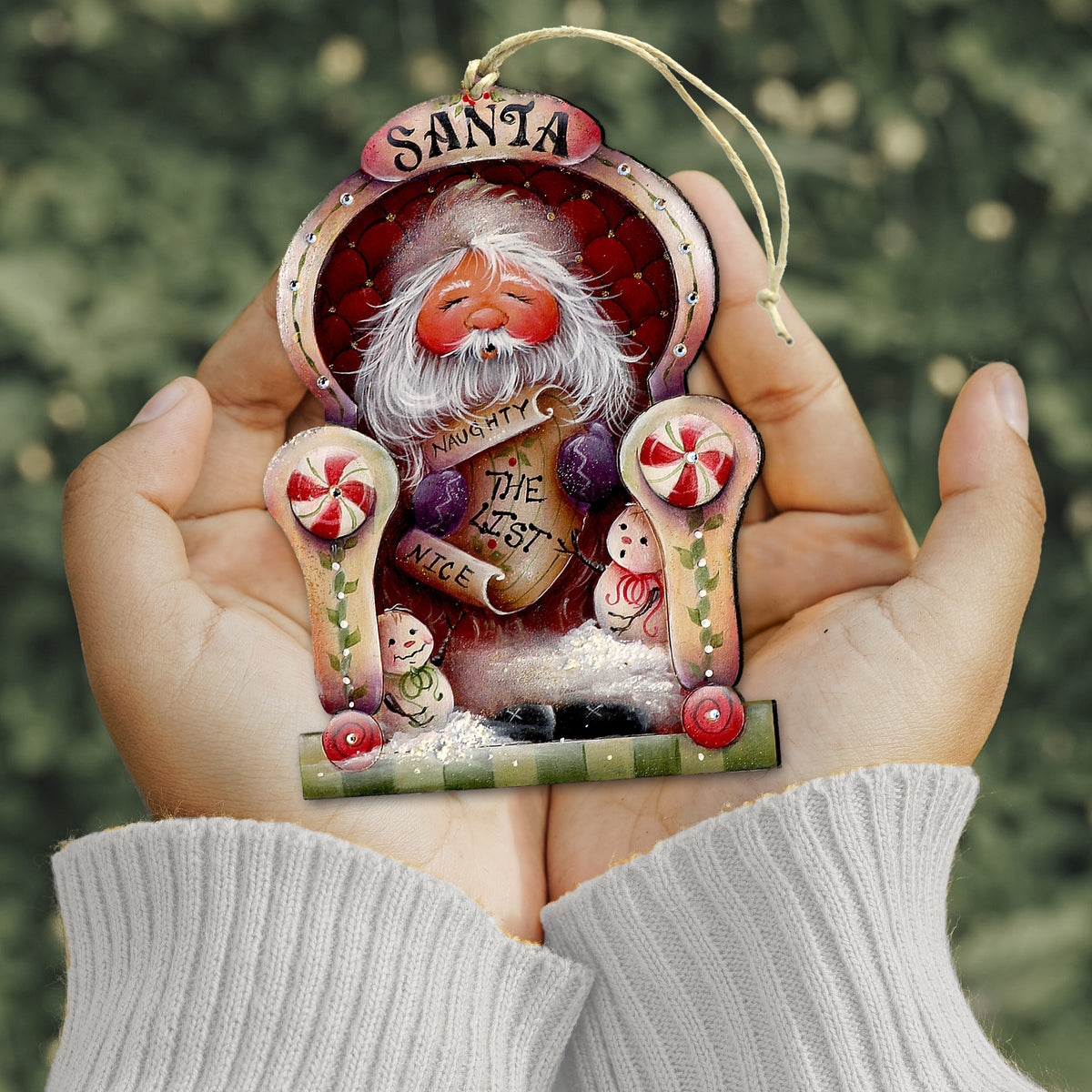 Santa Checking His List Wooden Ornaments by Jamie Mills-Price Christmas Santa Snowman Decor - 8611068-3-MP