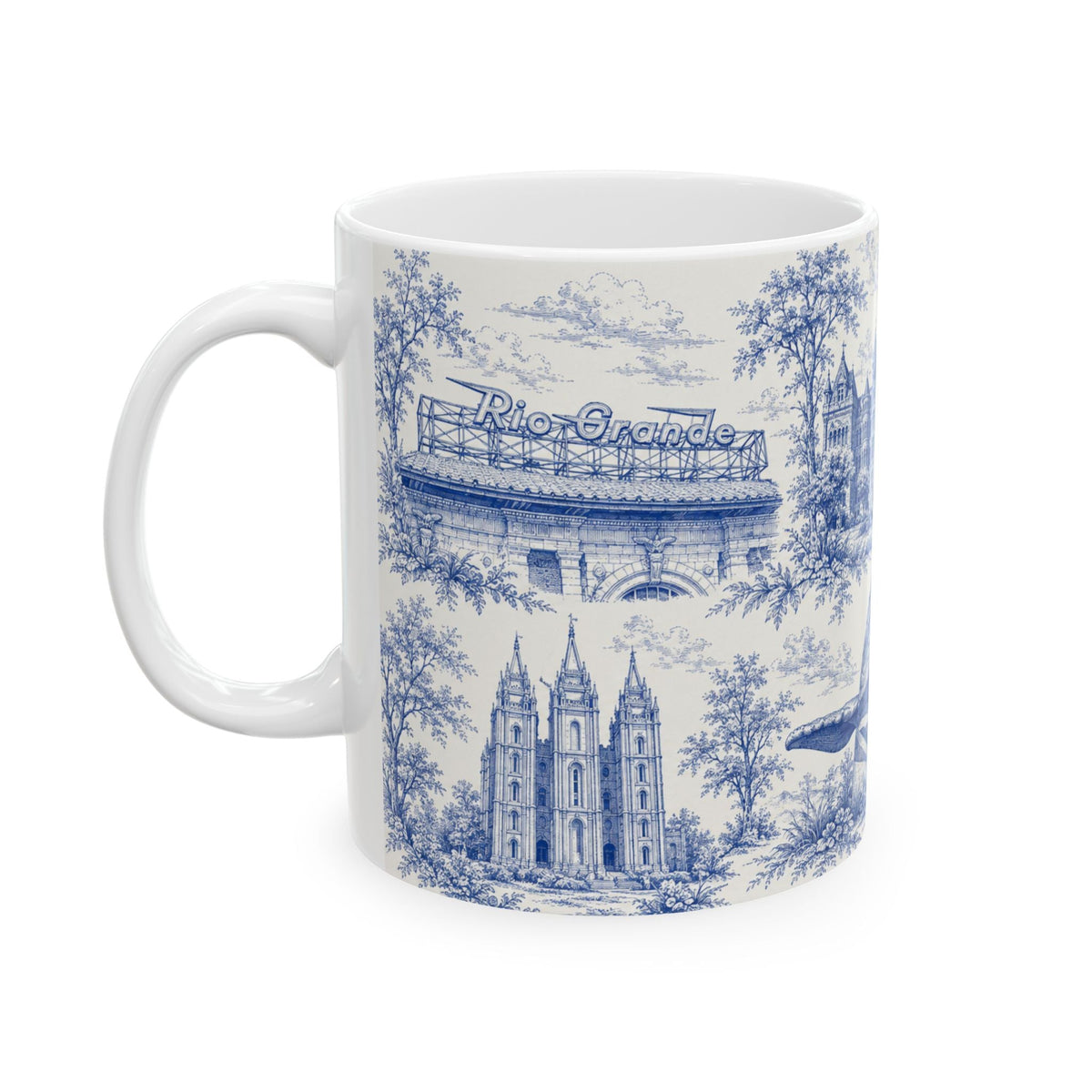 Salt Lake City Blue Toile de Jouy Mug — Ceramic Coffee Cup (11oz)