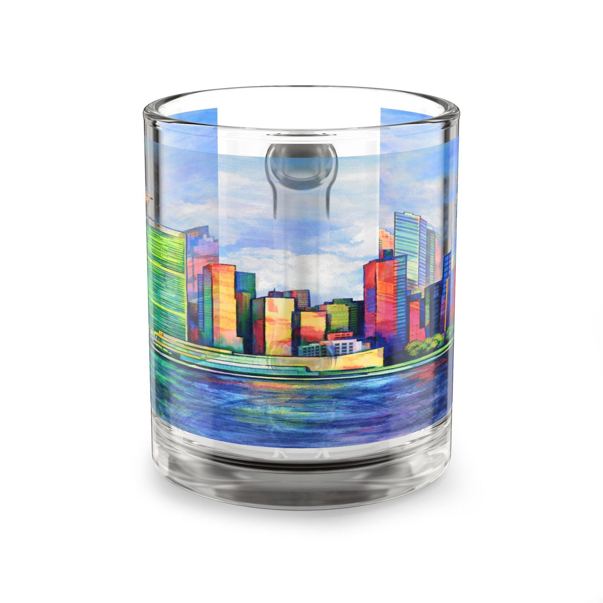 Fiddler on the Manhattan Roof Marc Chagall-inspired Glass Mug | 10oz NYC Manhattan Skyline Pattern